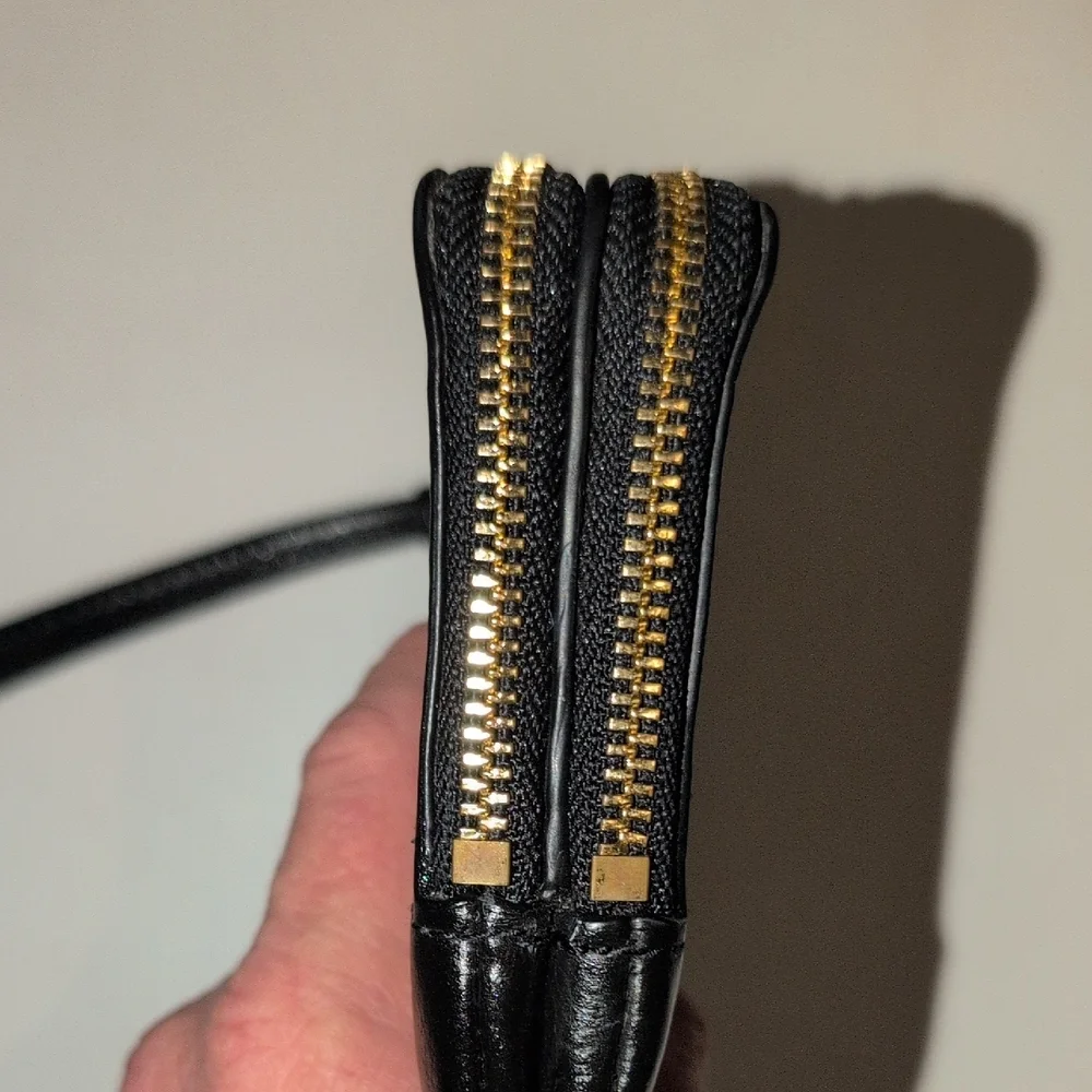Coach Black Pebbled Leather Double Zip Wristlet